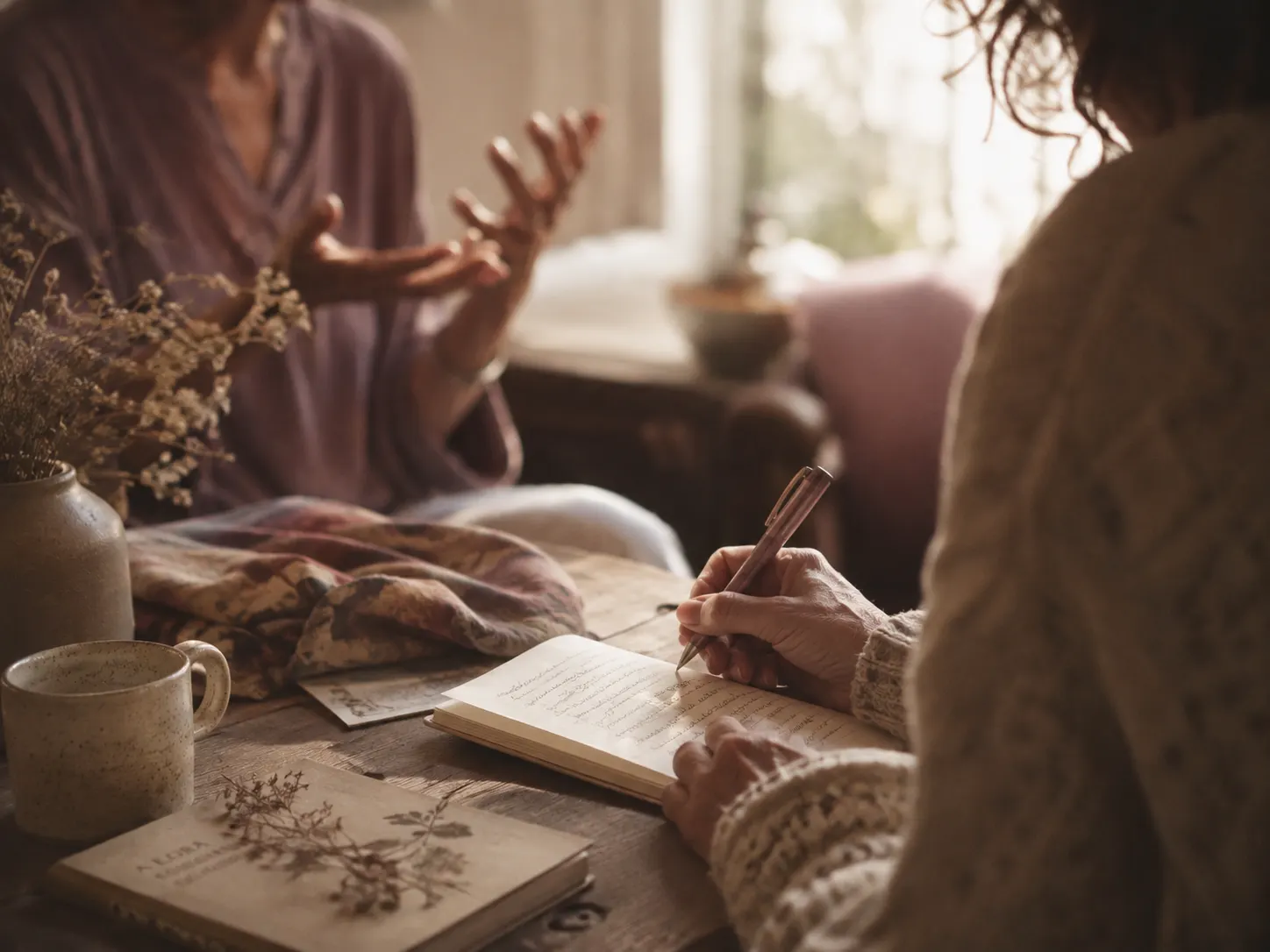Illustration d'une conversation chaleureuse autour d'une table